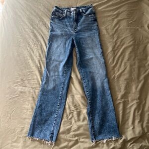 Good American Dark Blue Flare Jeans with Frayed Hem